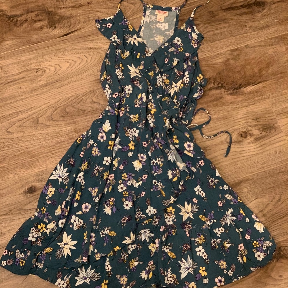 Blue floral wrap around dress!!